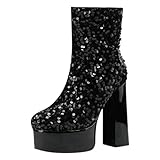 Winter Damen Teenager Damen Kurzschaft Glitzer Plateaustiefel mit Absatz