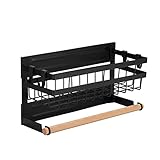 TOPINCN Magnetische Gewürze Rack für Kühlschrankregal mit 4 Haken, Hängendem Magnetischem Papiertuchhalter, Kompakte, Bewegliche Kühlschrank -Gewürzregal, Platzsparender