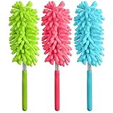 FACKELMANN Teleskop-Staubwedel, klein, Funktionskopf 12,5 x 6 cm, Griff maximal 63 cm, Gesamtlänge 75,5 cm, weiches Mikrofaser-Material mit Kunststoffgriff, rosa, blau oder grün