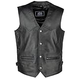 URBAN 5884 Bikergilet aus echtem Leder, bequemes Schafsfell, Bikergilet mit Knopfverschluss, Schwarz, L
