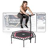 SportPlus Fitness Trampolin Indoor für Zuhause, Trampolin mit Haltestange höhenverstellbar, Gummiseilfederung, Workout & Cardiotraining, Premium-Qualität Designed in Germany 130kg