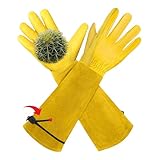 AMFUN Gartenhandschuhe Damen/Herren，atmungsaktive Rosen-Handschuhe mit Dornschutzhandschuh, Lange Rindsleder Arbeitshandschuhe für Garten und Haushaltsaufgaben（S）