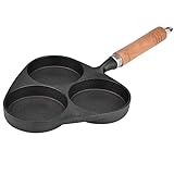 Lylithuif Omelette-Ei-Burger-Pfanne aus Gusseisen, robuster Holzgriff, antihaftbeschichtete Bratpfanne für Pfannkuchen, Crepes, Blinis, Frühstück, Kochen, Schwarz, 38 x 20 cm