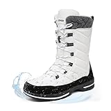 Geweo Winterstiefel Damen Wasserdicht Winterschuhe Gefüttert Warm Schneestiefel Rutschfeste WinterBoots Waterproof Bequem Damenstiefel Hohe für Wandern Arbeiten Camping Sneakers Unisex Weiß 41EU