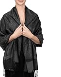 Shmily Girl Damen Pashmina Schal Stola für Frauen Schultertuch Eleganter Schal mit floralem Muster in vielen Farben(STY07-Schwarz)