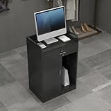 Abschließbarer Empfangstisch aus Walnussholz, mit Aufbewahrungsschrank und Schublade, stilvoller Ecktisch, für Büro und Lobby, 61 x 40,6 x 91,4 cm, Schwarz