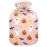Pumpkin Halloween Ghost Pink Wärmflasche mit Bezug zur Schmerzlinderung Bettwärmer für Schwangere 1L