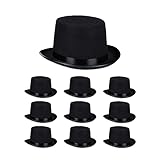 Relaxdays Zylinder Hut 10er Set, Zauberhut Damen & Herren, Kopfumfang 58 cm, Kostümzylinder Halloween, Karneval, schwarz