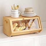 AMBIRD Bambus Brotkasten - Aufbewahrendes Brot für Küchentheke - Großer holzer Speichercontainer für Brot, Landhaus-Stil Brotkasten mit Fenster für Brot