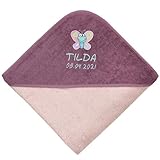 Wolimbo Kapuzenhandtuch personalisiert mit Namen und Motiv - Peach-Mauve - 100x100 cm - für Baby und Kinder