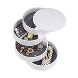 Schmuckkästchen Runde Form Tragbar Schmuckschatulle Organizer 4 Ebenen 360 Drehbar Schmuckkasten für Ringe Ohrringe Halskette Weiß