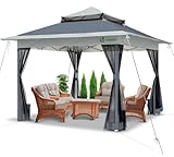 VOUNOT® Pavillon Faltbar 3,6x3,6m, Pop Up Partyzelt mit Mesh Sides & Doppeldach, Faltpavillon Stabil mit Bein Gewichte & Roller Bag, Gartenpavillon Gartenzelt Grau