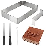 Backrahmen Rechteckig Verstellbar, Edelstahl Backform rechteckig mit Teiler & Spatel Kuchenform eckig Tortenring Backformen Eckiger Backblech Ausziehbar für Schichttorten Kuchen Torten Pizza