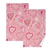 FRODOTGV Handtuch-Set mit schönem Herzmuster, Rosa, 2 Stück, Gesichtshandtücher, Waschlappen, gesegnete Handtücher für Badezimmer, Mikrofaser-Handtücher für Bad
