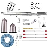Gyfent Airbrush Set, Airbrushpistole mit 4 Schnelltrenn-Düsen (0,2/0,3/0,5/0,8 mm) Dual-Action-Schwerkraft Air Brush mit 1/4oz Flüssigkeitsbecher und 20/40ml Harzbecher für Nagelkunst Make-up Malerei