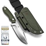 Wolfgangs Outdoor-Messer AMBULO mit Kydex Holster - Edles Jagdmesser aus einem Stück D2 Stahl gefertigt - DAS Bushcraft Messer - Perfektes Survival Messer (Grün - Silber)