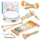 Musikinstrumente für Kinder ab 1 Jahre, 6 in 1 Holz Montessori Spielzeug mit Xylophon, Tamburin, Baby Musikspielzeug, Lernspielzeug Instrumente Kinder Geschenk für Jungen & Mädchen 1-3 Jahren