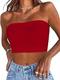 Gosunny Damen Tube Top Sommer Trägerloser Bandeau Rückenfrei Slim Fit Ärmellos Crop Weste(Solid Rot,L)