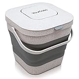 YourCasa® Bio Mülleimer faltbar - 4L Biomülleimer Küche klein mit geruchsdichtem Aktivkohlefilter-Deckel - spülmaschinenfest - auch ideal für Camping & Wohnmobil - Behälter für Biomüll (Grau)