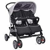 SKM Zwillingskinderwagen Stahl Grau und Schwarz,Baby & Kleinkind,Babytransport,Kinderwagen,Mehrfarbig,15.4KG,10110