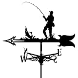 JESSAH Wetterfahne, Angler-Wetterfahne, Bauernhof, Retro-Wetterfahne, Wetterfahne, Wind-Richtungsanzeige, Edelstahl, Angler-Form, Outdoor-Ornamente, einfach zu montieren