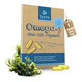 Omega 3 Vegan Algenöl – Hochdosiert 325mg DHA + 150mg EPA pro Kapsel - Nur 1 Kapsel pro Tag - Unterstützt Herz, Gehirn und Augen - Pflanzliches Omega 3 aus Algenöl - 60 Kapseln