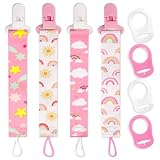 Suofuolef 4 Pack Schnullerkette Baby Mädchen, Baby Schnullerband Set mit Adaptern, Schnuller Clips für Neugeborenen Geburt & Taufe Geschenk, Rose