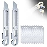 Cuttermesser Profi, Schweres Mehrzweck Gebrauchsmesser mit 10 Extra 18mm Teppichmesser Profi Abbrechklinge, Edelstahl Universalmesser Robuste Druckguss Messer für den Innenbereich (Schwarz, 2pc)