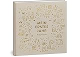 Mein erstes Jahr Babyalbum - Hochwertiges Leinenbuch mit Goldprägung für die schönsten Erinnerungen - Babybuch zum Eintragen für das erste Lebensjahr - Baby Geschenk zur Geburt