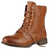 VAN HILL Damen Schnürstiefeletten Profil Sohle Stiefeletten Leder-Optik 150111 Braun 39
