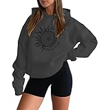 Generisch Oversize Hoodie Damen Sonnenblume Bedruckt Hoody mit Kapuze Streetwear Sweatshirts Pullover Top Mode Lässig Kapuzenpullover Pulli Winter Warm Fleece Kapuzenshirt Kapuzenpulli Frauen