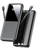 Power Bank 26800mAh, Tragbares Ladegerät mit 3 Anschlüssen & 2 integrierten Kabeln, USB C Schnellladung Powerbank Externer Akku Kompatibel mit iPhone 16 15 14 13 Samsung Galaxy, Schwarz