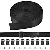 SLTAXAR Nylon Gurtband 5M x 2,5 cm mit 10 Paare Schnallen und 10 Leiterschnallen, Schwarz, Universell für PKW, Geländewagen, Lieferwagen und LKW