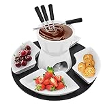 MoYouno Keramik Schokoladen Fondue Set, Käsefondue Sets mit 4 Gabeln und 4 Schalen, Keramik Butterwärmer, nicht elektrisches Fondue Set, beheizt mit einem Teelicht, für Käse, Karamell (weiß)