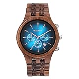 woodwear Holzuhr Herren – Chronograph mit Nachtblauem Zifferblatt – Holzarmband – Herrenuhr mit Datumsanzeige – Nachhaltige Holzarmbanduhr