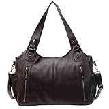 GSenhui Handtasche Vintage City Bag Tote Bag Damen Große Schultertasche PU Leder Uni Tasche Punk-Stil Umhängetasche Slouchy Braune für Schule Reisen
