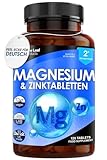 Magnesium und Zinktabletten – 120 Tabletten – Hochwirksames Magnesiumpräparat für Muskeln, Knochen und Energie, vegan, hergestellt in Großbritannien, leicht zu schlucken