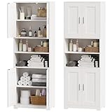 BEWISHOME Badezimmerschrank Hoch, Bad hochschrank, Badschrank Hochschrank mit 4 Türen und Verstellbare Ablagen, für Badezimmer/Wohnzimmer/Küche, Weiß, 30 * 60 * 170cm EYYG09W