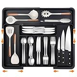 ALAIFU Besteckkasten für Schubladen, erweiterbarer großer Besteckkasten für die Küche, Verstellbarer Besteckeinsatz für Schubladen, Kunststoff Küchenzubehör, Trenneinsatz, groß,