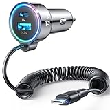2025 Upgrade 72W Zigarettenanzünder USB C Adapter, [DUAL CHIP] 3 Häfen PD3.0 & QC3.0 Schnell Kfz Ladegerät mit 1.5M Schnell Spiral Typ C Kabel, Auto ladegerät für iPhone 16/15, Samsung S24, usw.