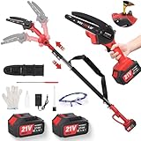 Veitorld Akku Kettensäge Teleskop, 6 Zoll Mini Kettensäge mit Abnehmbaren Teleskopstange (130-245 cm), Elektrische Chainsaw mit Akku 2 x 4000mAh, Optimierter Motor Akku Astsäge, Automatisches Ölsystem
