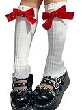 qudkdhs Stulpen für Damen, Weihnachtliche Beinstulpen mit Schleife für Frauen, Junge Mädchen, gerippte Rüschen, Midi-Beinstulpen, Gothc, Lolita, Harajuku-Beinstulpen