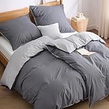 BEDSURE Bettwäsche 135x200 Baumwolle 4teilig - Bettwäsche-Sets Anthrazit Grau Wendebettwäsche 2er Set mit 2 Kissenbezüge 80x80 cm, Oeko-TEX Zweifarbiger Bettbezug mit Reißverschluss