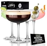 Vemacity Elegante Espresso Martini Gläser 4er Set | Handgefertigte Cocktailgläser Set | Ideal Champagner Schalen und Champagner Gläser | Edle Coupe für Margarita & Cocktails | Martinigläser