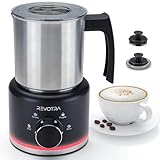 REVOTRA Elektrischer Milchaufschäumer 4-in-1, Automatischer Milchaufschäumer für heiße und kalte Milch, 500 ml, 600 W, Spülmaschinengeeignet, Edelstahl-Milchschäumer für Latte, heiße Schokolade/Milch