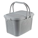 keeeper Picknick-Korb mit Deckel, Rattanoptik, Für Picknick, Camping und mehr, 35 x 46 x 28,5 cm, Inka, Grau (Nordic Grey)