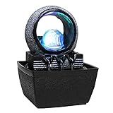 Schreibtisch WasserfallTischwasserbrunnen kleine indoor Freizeit Wasserfallbrunnen mit LED Kristallball Home Feng Shui Glück Dekoration Tischplatte Brunnen Harz 13 cm mal 12 cm