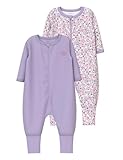 NAME IT Baby - Mädchen Nbfnightsuit 2p Zip Ff Petit Flower Noos Schlafanzug, Pastel Lilac, 86 EU