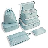 8 Set Packwürfel für Koffer, Reiseutensilien, Gepäck-Organizer für Reisezubehör, Schuhbeutel, Wäschesack, powder blue