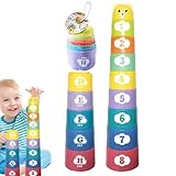 Stapelbares Becher-Set: Pädagogische Nistbecher, bunte stapelbare Becher | Stapelbecher mit tragbaren Zahlen und Buchstaben, Spielzeug für Kleinkinder ab 6 Monaten, Badespielzeug PA